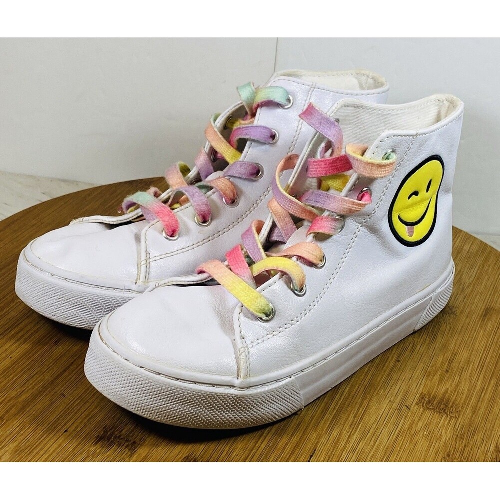 Sugar & Jade Girls Happy Winky Face Hi top Sneaker Size 1 White